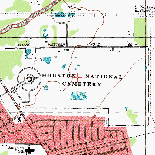 Topographic Map of Houston National Cemetery, TX