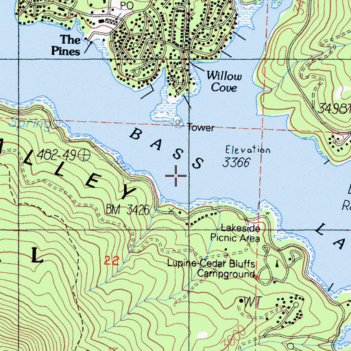 Topographic Map of Bass Lake, CA