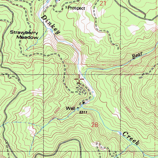 Topographic Map of Bear Creek, CA