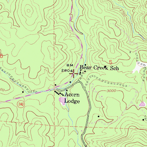 Topographic Map of Bear Creek School, CA