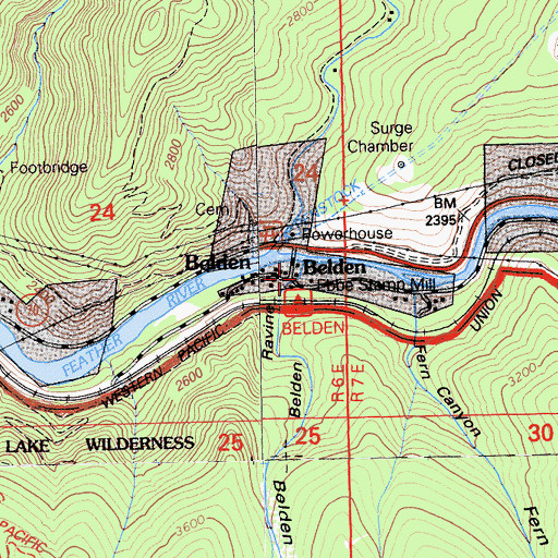 Topographic Map of Belden, CA