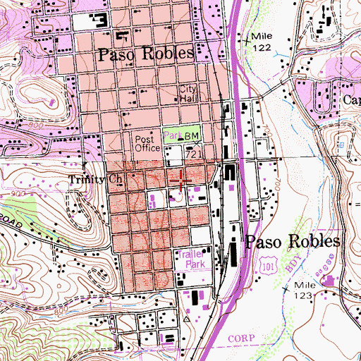 Topographic Map of Paso Robles Department of Emergency Services Fire Station 1 Main, CA