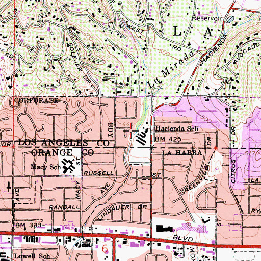 Topographic Map of City of La Habra Heights Fire Department, CA