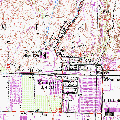 Topographic Map of Moorpark City Fire Department, CA
