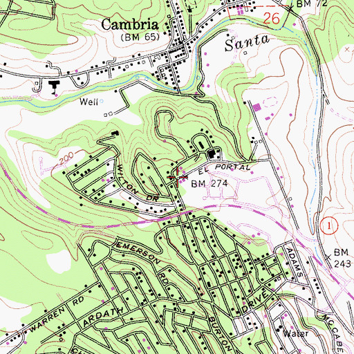 Topographic Map of Cambria Fire Department, CA