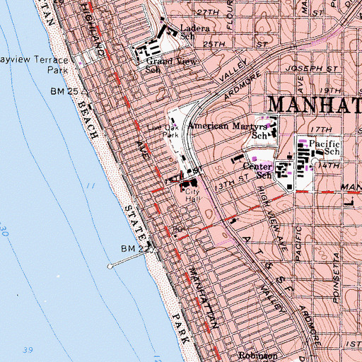 Topographic Map of Manhattan Beach Fire Department Station 1 Headquarters, CA