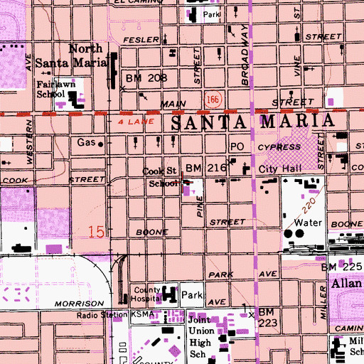 Topographic Map of Santa Maria Fire Department Station 1, CA