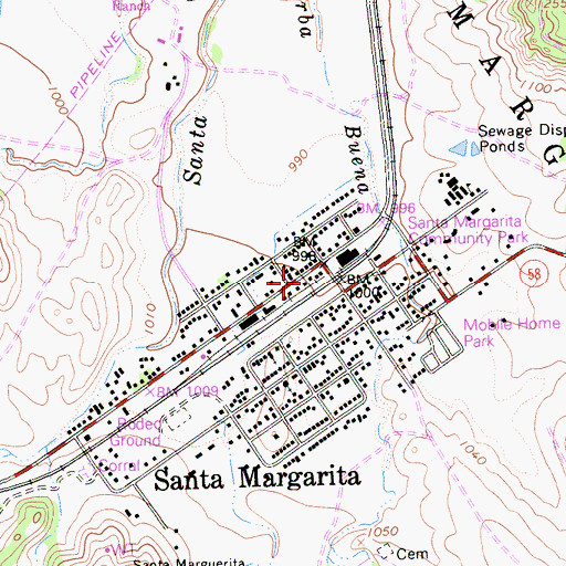 Topographic Map of Santa Margarita Volunteer Fire Department, CA