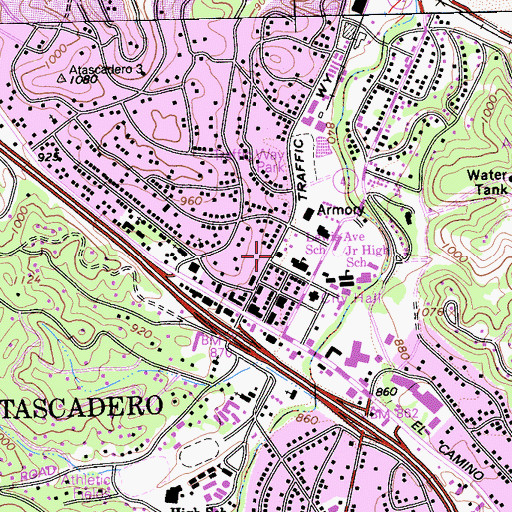 Topographic Map of Atascadero City Fire Department Station 1, CA