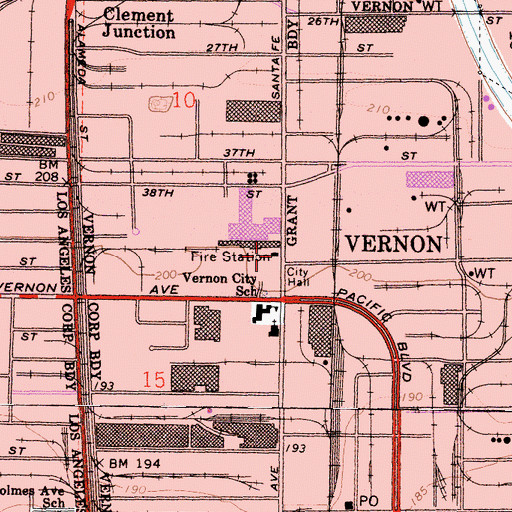 Topographic Map of City of Vernon Fire Department Station 2, CA
