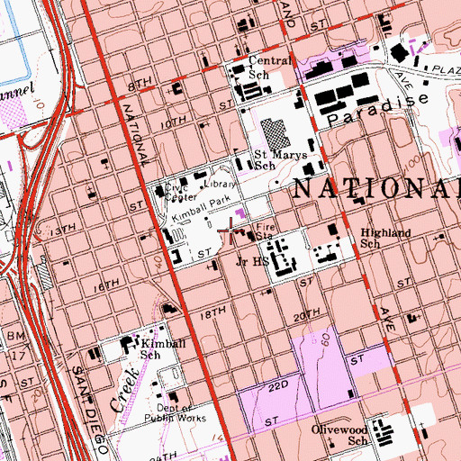 Topographic Map of National City Fire Department Station 34, CA