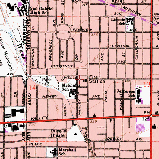 Topographic Map of San Gabriel Fire Department Station 1 Headquarters, CA