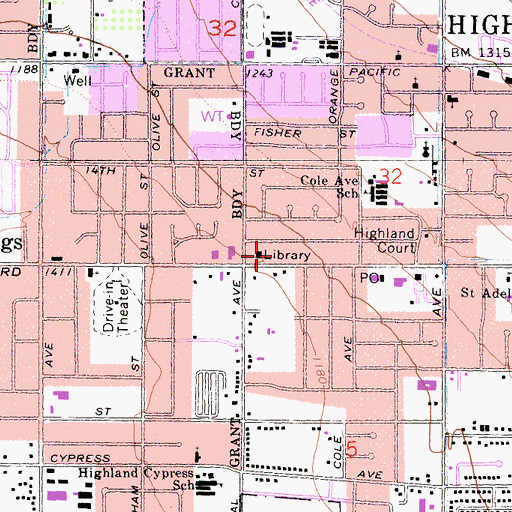 Topographic Map of California Department of Forestry and Fire Protection - Highland Fire Department Station 1, CA