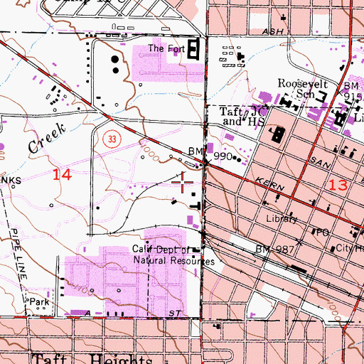 Topographic Map of Kern County Fire Department Station 21 Taft, CA