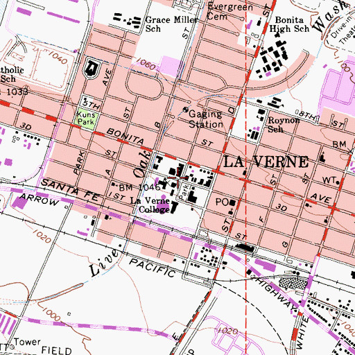 Topographic Map of La Verne Fire Department Station 1 Headquarters, CA