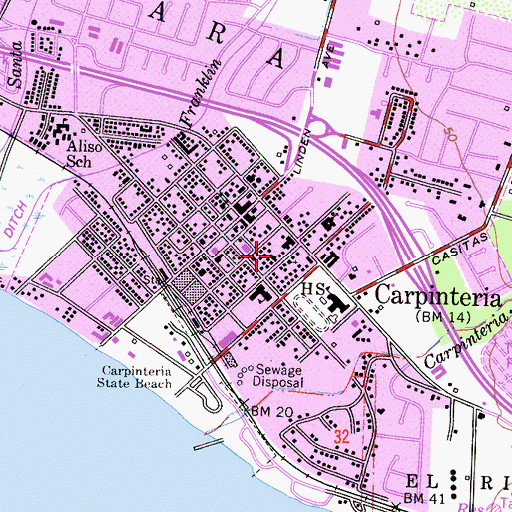 Topographic Map of Carpinteria Summerland Fire District Station 1, CA