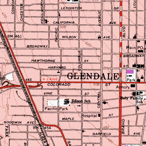 Topographic Map of Glendale Fire Department Station 21, CA