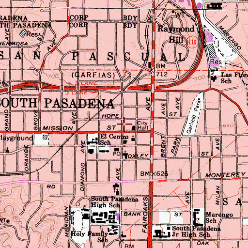 Topographic Map of South Pasadena Fire Department, CA