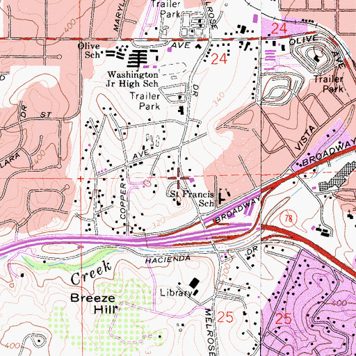 Topographic Map of Vista Fire Department Station 1, CA