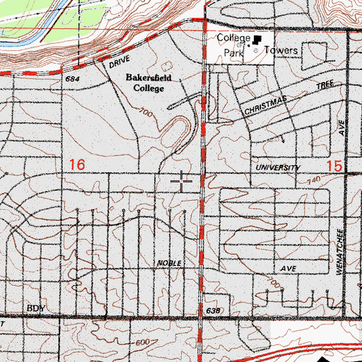 Topographic Map of Bakersfield Fire Department Station 8, CA