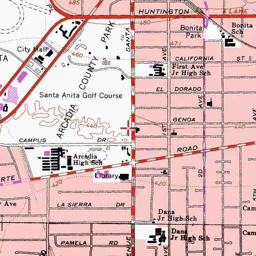 Topographic Map of City of Arcadia Fire Department Station 105, CA
