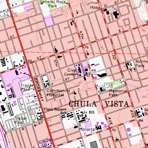 Topographic Map of Chula Vista Fire Department Station 1, CA