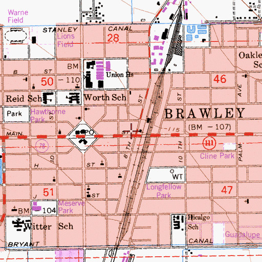 Topographic Map of Brawley Fire Department Station 1, CA