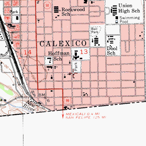 Topographic Map of Calexico Fire Department Station 1 Headquarters, CA