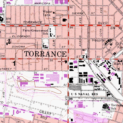 Topographic Map of Torrance Fire Department Fire Station 1 Headquarters, CA