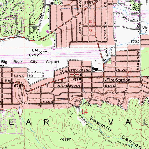 Topographic Map of Big Bear City Fire Department Station 291 / Bear Valley Paramedic Services, CA
