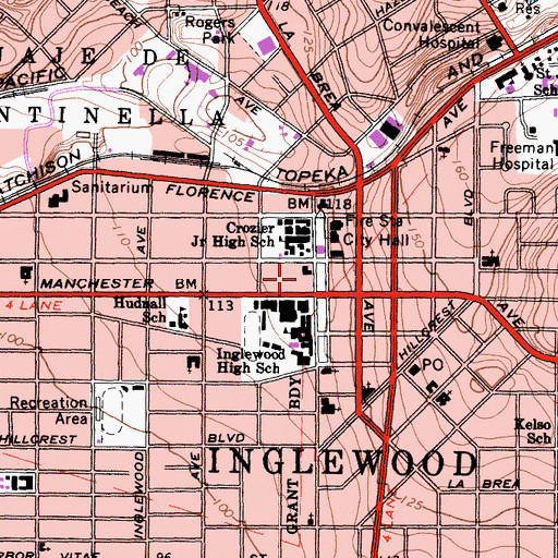 Topographic Map of Inglewood Paramedics, CA