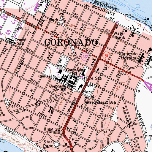 Topographic Map of Coronado Fire Department Headquarters Station, CA