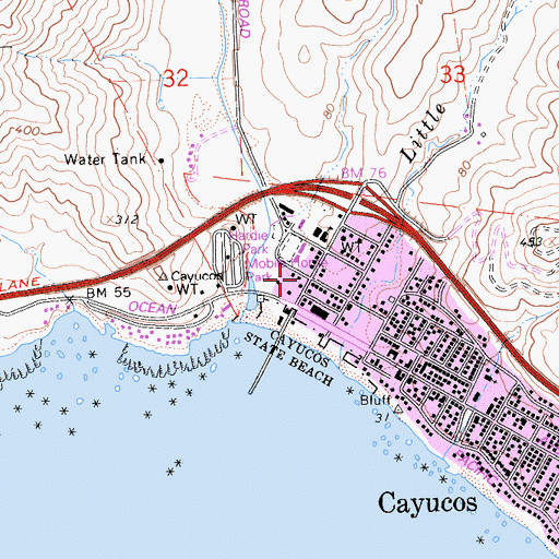 Topographic Map of Cayucos Fire Protection District, CA