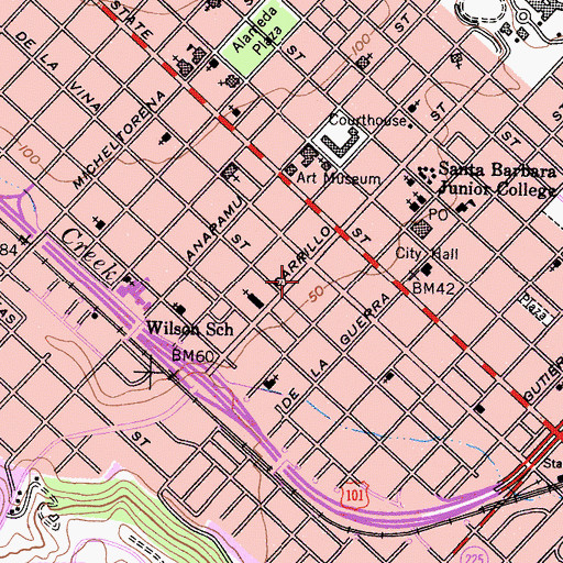 Topographic Map of Santa Barbara City Fire Department Headquarters Station 1, CA