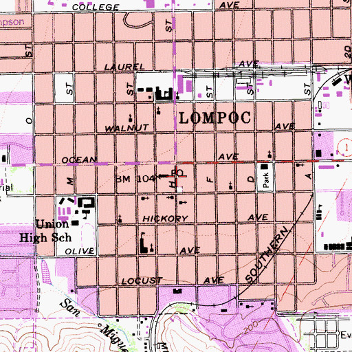 Topographic Map of Lompoc Fire Department Station 1, CA