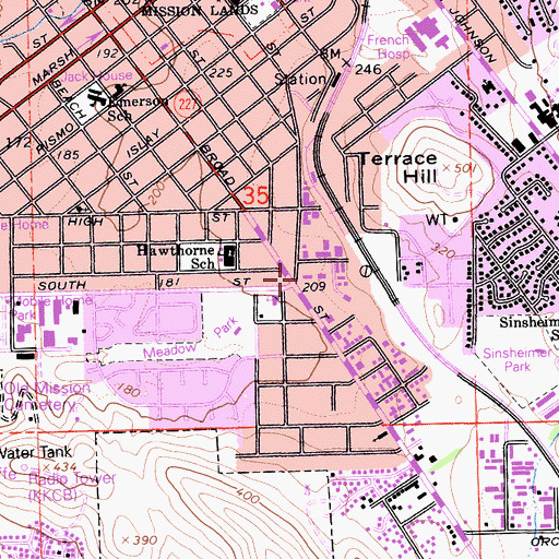 Topographic Map of San Luis Obispo City Fire Department Station 1, CA