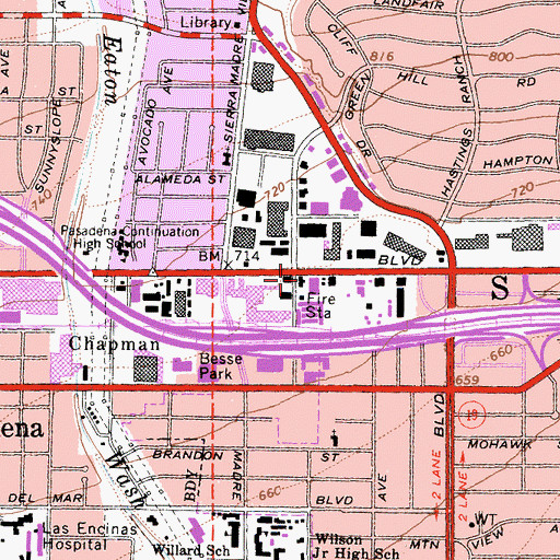 Topographic Map of Pasadena Fire Department Station 37, CA