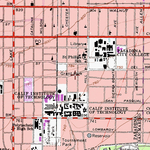Topographic Map of Pasadena Fire Department Station 34, CA