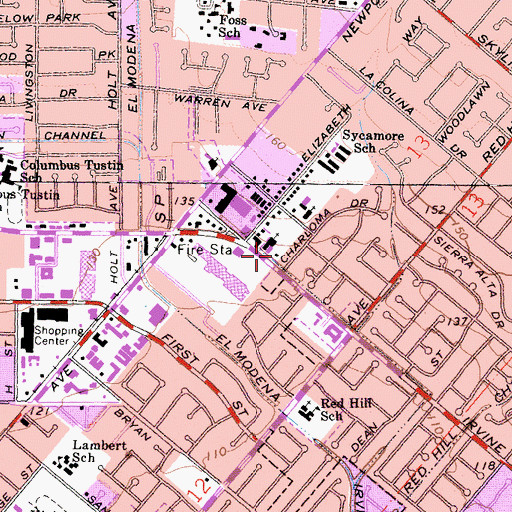 Topographic Map of Orange County Fire Authority Station 21, CA