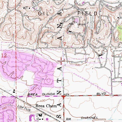 Topographic Map of Brea Fire Department Station 3, CA