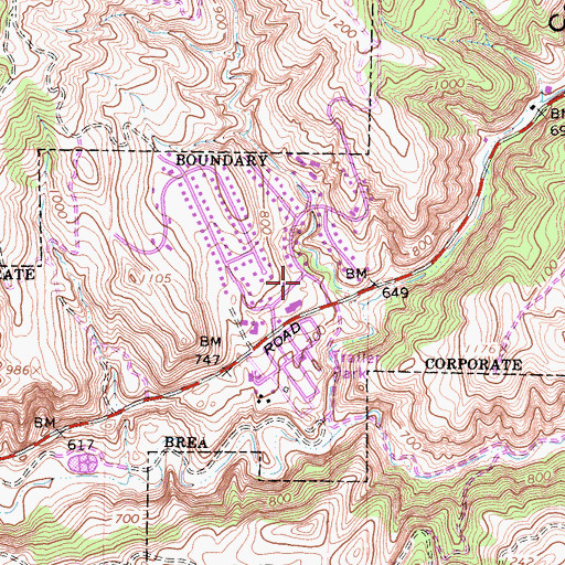 Topographic Map of Brea Fire Services Department Station 4, CA