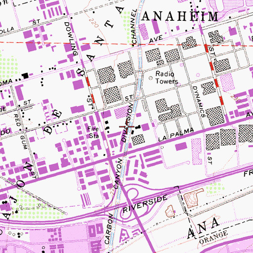 Topographic Map of Boeing Fire Department Anaheim, CA