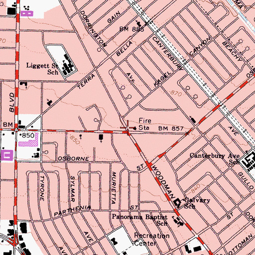 Topographic Map of City of Los Angeles Fire Department Station 7, CA