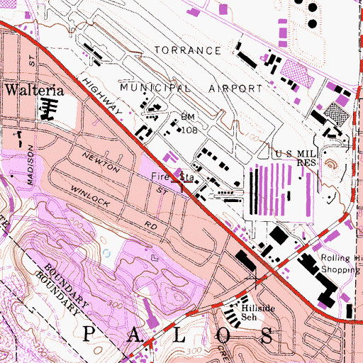 Topographic Map of Torrance Fire Department Fire Station 2, CA