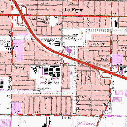 Topographic Map of Torrance Fire Department Fire Station 3, CA