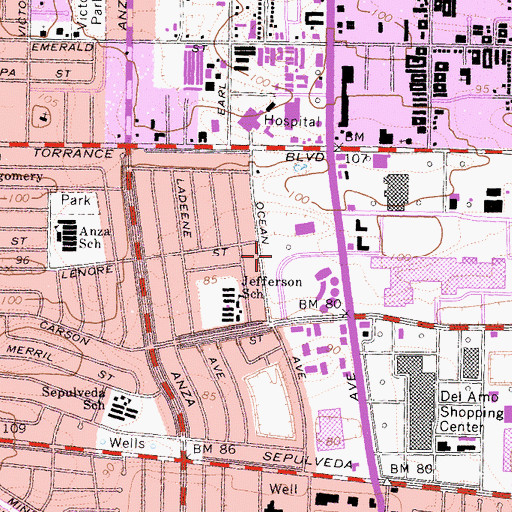 Topographic Map of Torrance Fire Department Fire Station 6, CA