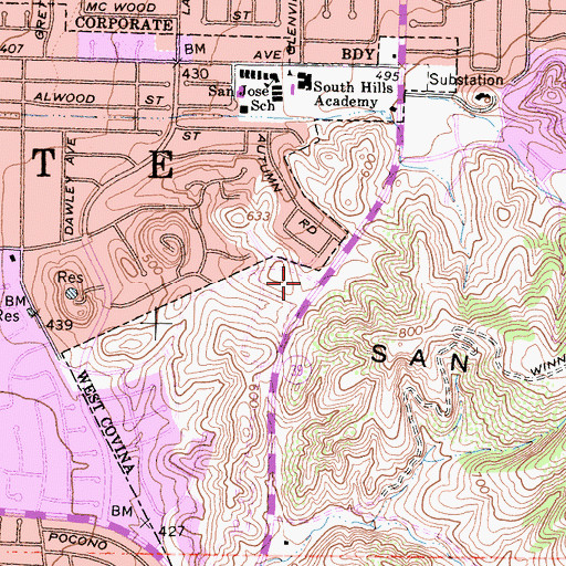 Topographic Map of City of West Covina Fire Department Station 4, CA