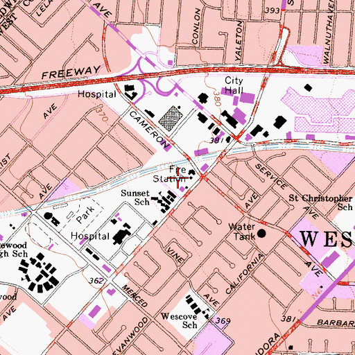 Topographic Map of City of West Covina Fire Department Station 1, CA