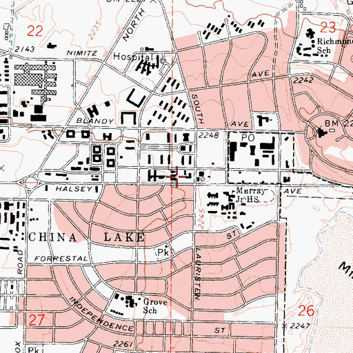 Topographic Map of China Lake Naval Air Weapons Fire Department Station 1, CA