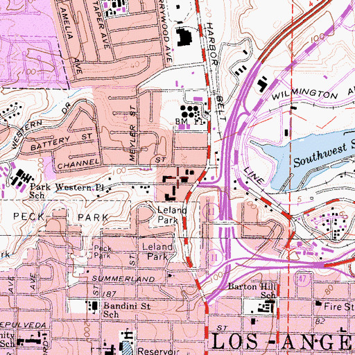 Topographic Map of City of Los Angeles Fire Department Station 36, CA